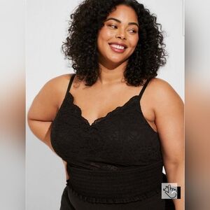 Torrid size 5 (28) black lace smocked crop top